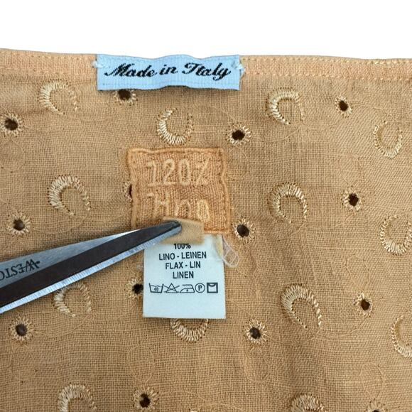 120% Lino Tangerine Orange Embroidered Eyelet 100% Linen A-line Skirt - Picture 8 of 8